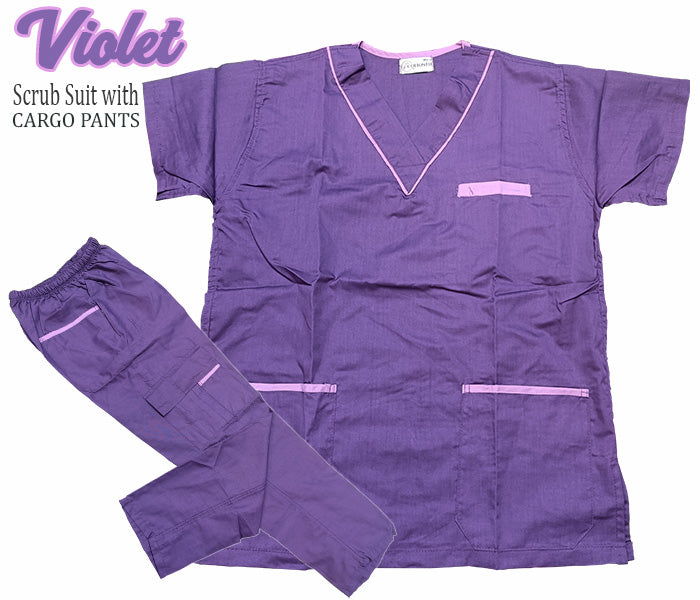 Scrub Suit Top & Pants Set with Piping (Violet)