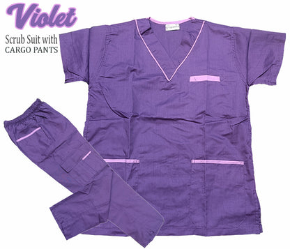 Scrub Suit Top & Pants Set with Piping (Violet)