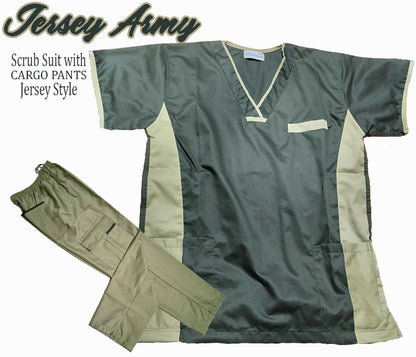Jersey Scrub Suit Top with Cargo Pants (Army Green)