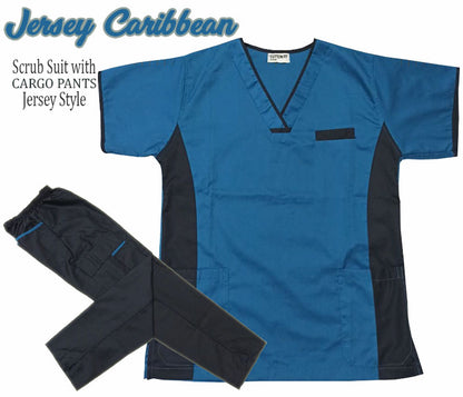Jersey Scrub Suit Top with Cargo Pants (Carribean Blue)