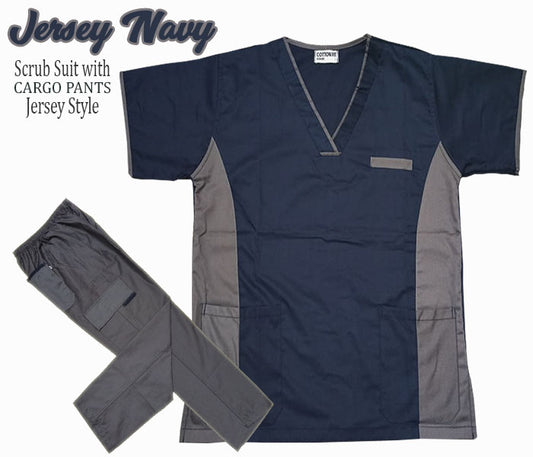 Jersey Scrub Suit Top with Cargo Pants (Navy)