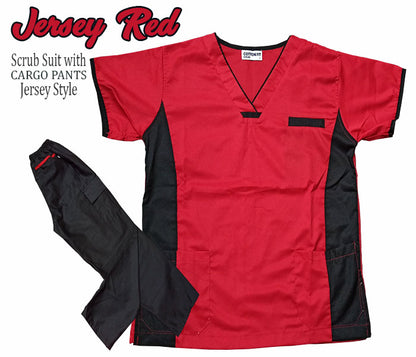 Jersey Scrub Suit Top with Cargo Pants (Red)