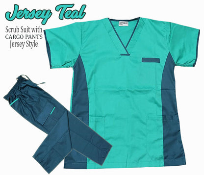 Jersey Scrub Suit Top with Cargo Pants (Teal)