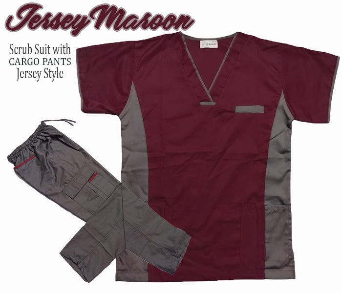 Jersey Scrub Suit Top with Cargo Pants (Maroon)