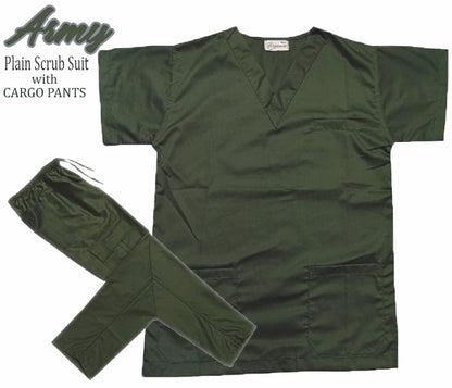 Plain Scrub Suit Top & Cargo Pants Set (Army Green)