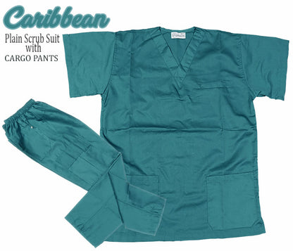 Plain Scrub Suit Top & Cargo Pants Set (Caribbean Blue)