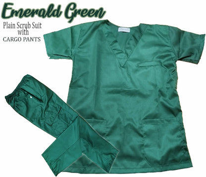 Plain Scrub Suit Top & Cargo Pants Set (Emerald Green)