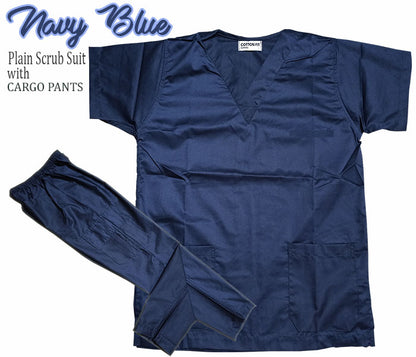 Plain Scrub Suit Top & Cargo Pants Set (Navy Blue)