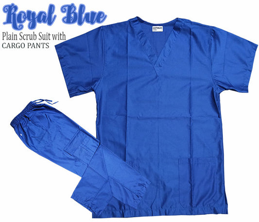 Plain Scrub Suit Top & Cargo Pants Set (Royal Blue)