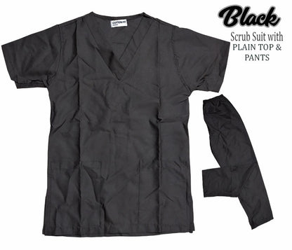 Plain Scrub Suit Top & Pants Set (Black)