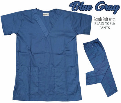 Plain Scrub Suit Top & Pants Set (Blue Gray)
