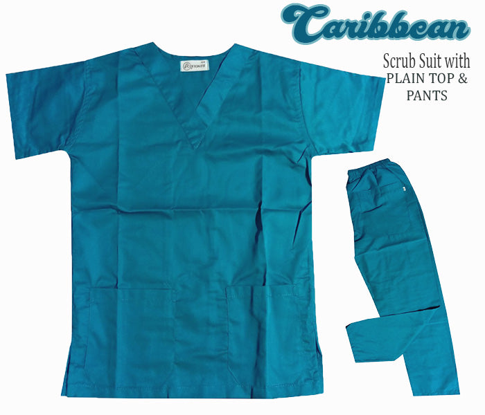 Plain Scrub Suit Top & Pants Set (Caribbean Blue)