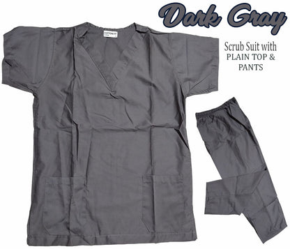 Plain Scrub Suit Top & Pants Set (Dark Gray)