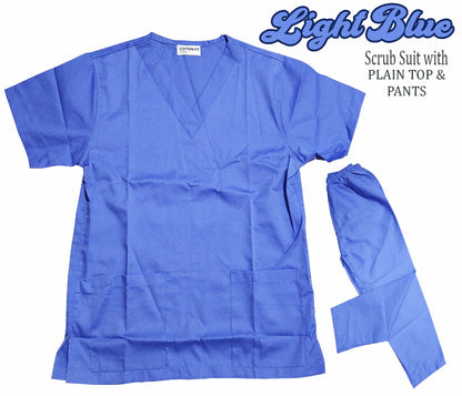 Plain Scrub Suit Top & Pants Set (Light Blue)