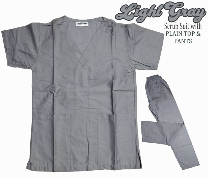 Plain Scrub Suit Top & Pants Set (Light Gray)