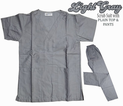 Plain Scrub Suit Top & Pants Set (Light Gray)