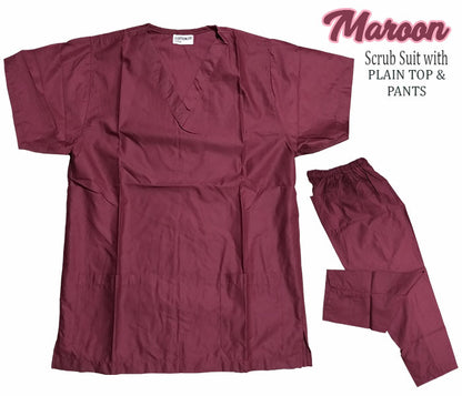 Plain Scrub Suit Top & Pants Set (Maroon)