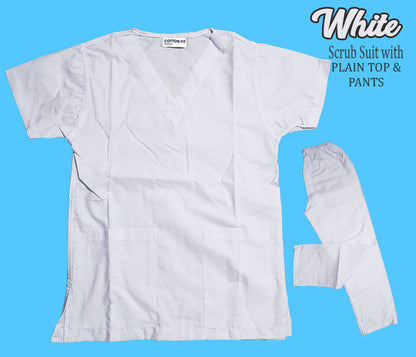 Plain Scrub Suit Top & Pants Set (White)