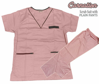 Scrub Suit Top & Pants Set with Piping (Carnation Pink)