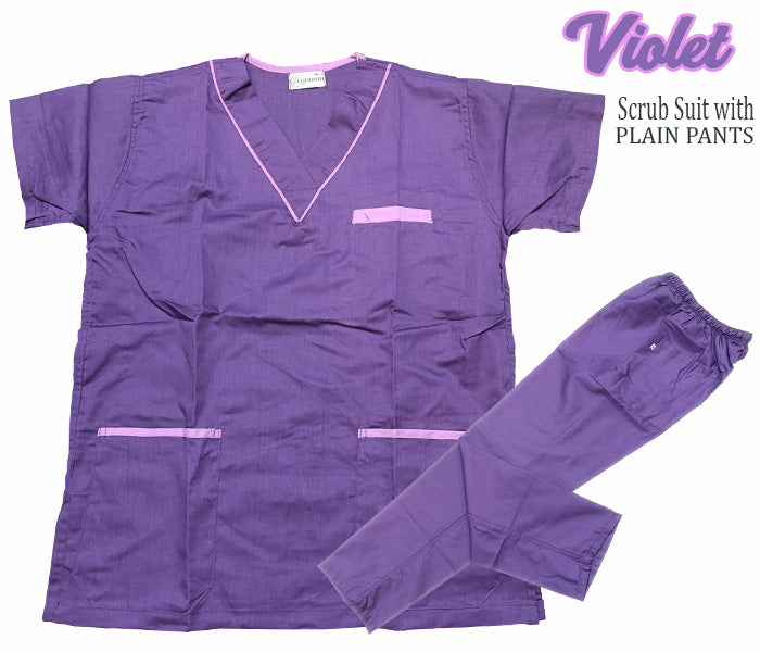 Scrub Suit Top & Pants Set with Piping (Violet)