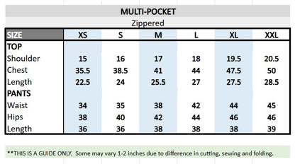 Multi-Pocket Scrub Suit Top & Cargo Pants Set with Zippers  (Aqua Navy)